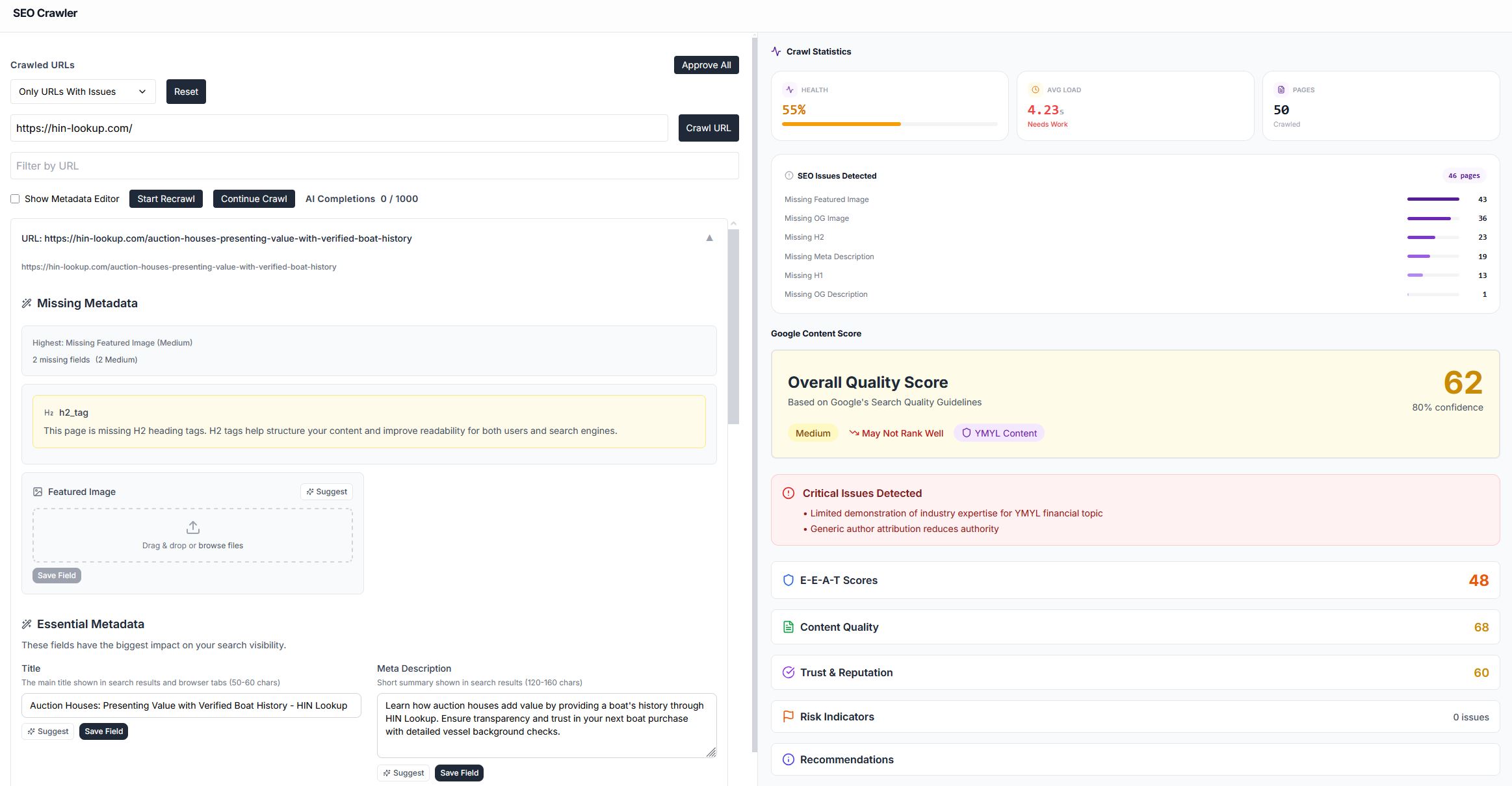 ClearDesk SEO crawler results